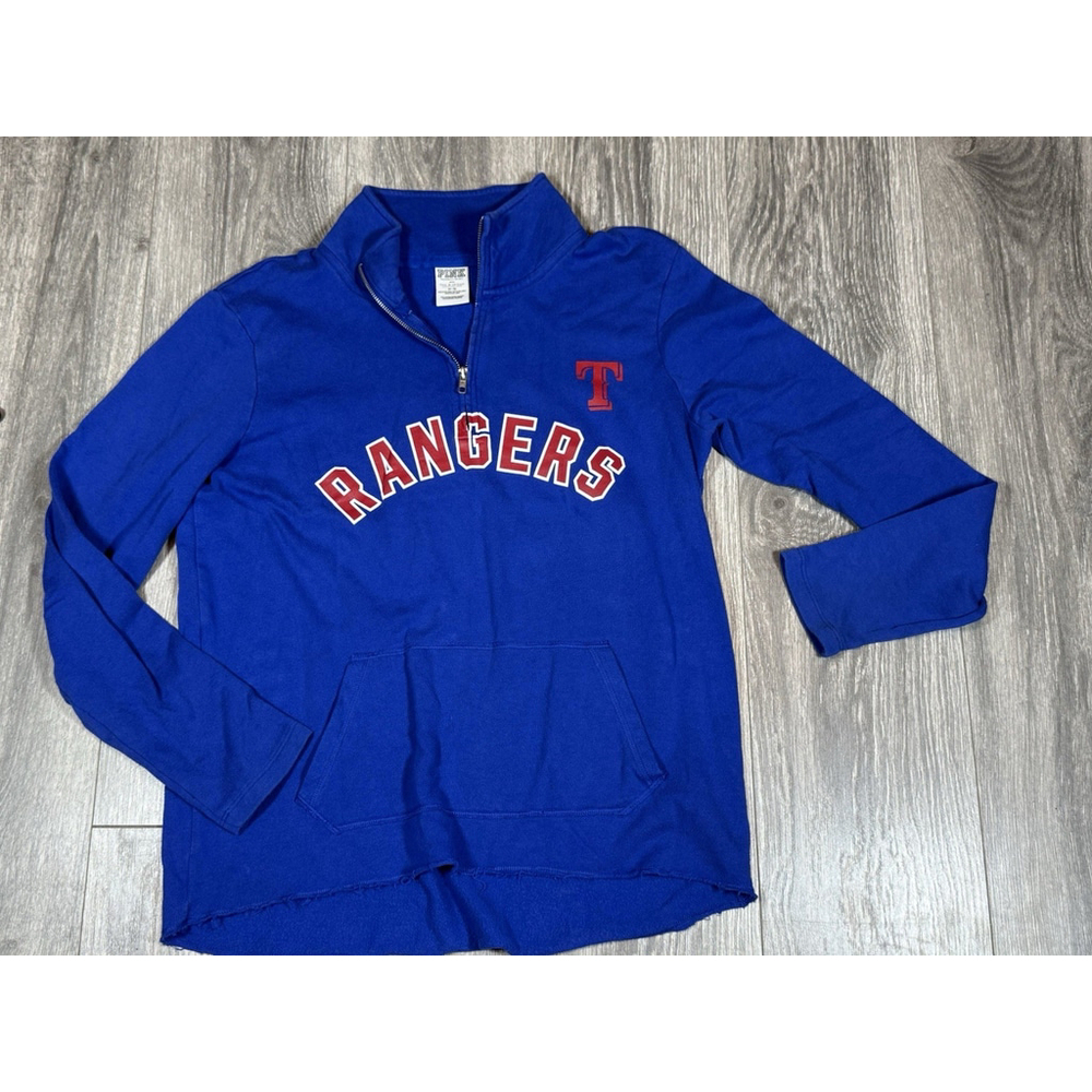 Victoria’s Secret Pink 1/4 Zip Blue Pullover Womens Medium Pocket Stealing Bases - Picture 5 of 5